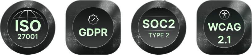 ISO 27001, GDPR, SOC 2 Type II, WCAG 2.1