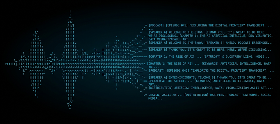 Minimal ASCII waveform cover representing turning event keynotes into a podcast series