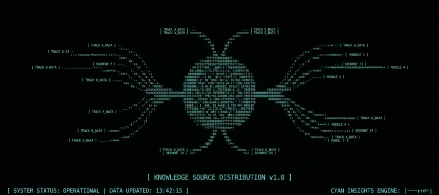 ASCII visualization of internal event communication showing knowledge flow from conference to teams